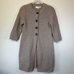 Boden Wool Alpaca Longline Cardigan Women's 8 Taupe Excellent 3/4 Sleeve WK612